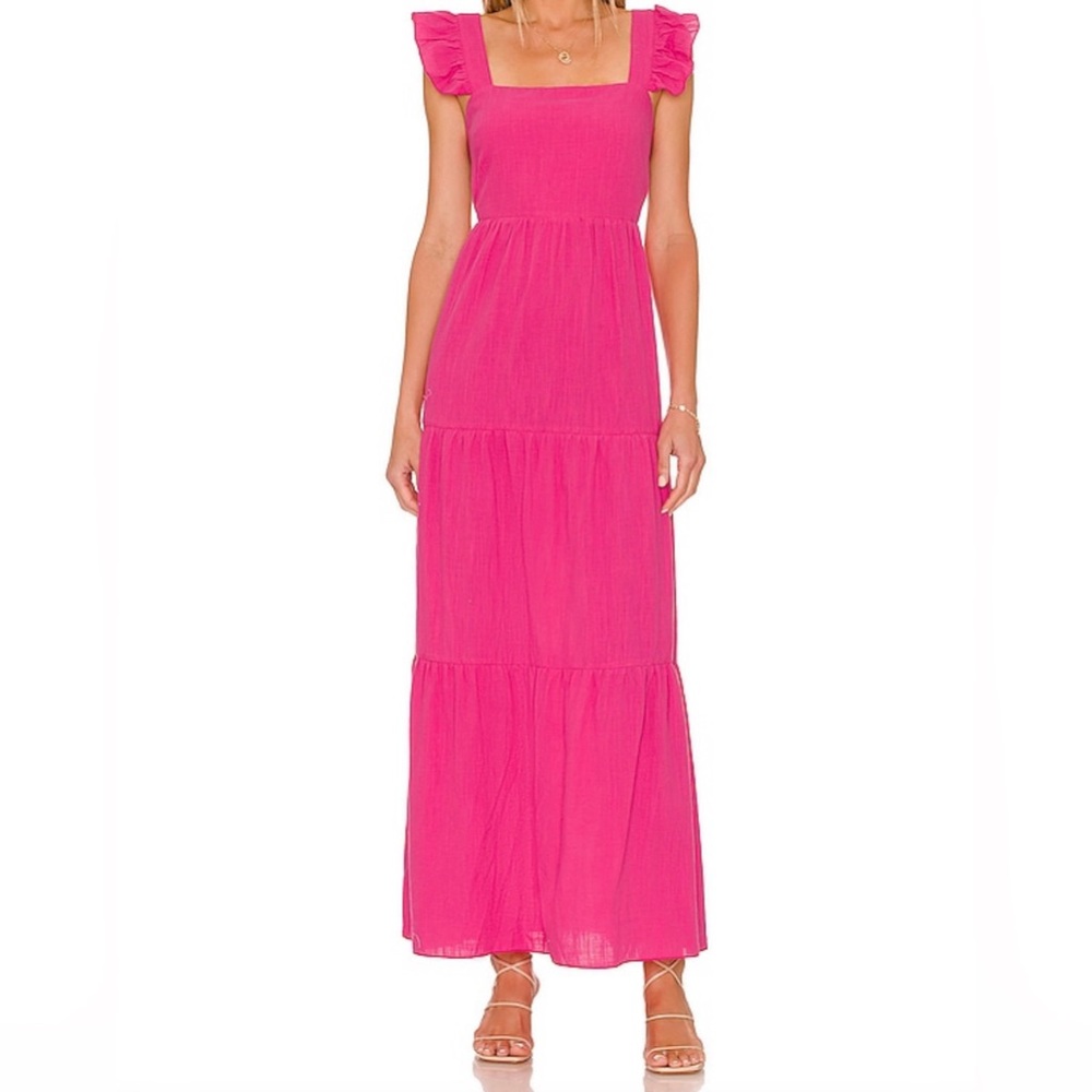 Pink Flutter Sleeve Maxi Sundress for Wedding Guest